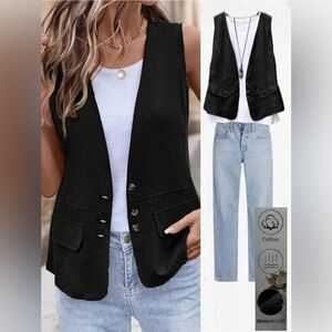 NWT Women’s Cotton Linen Vest Lightweight Sleeveless Button Down Top